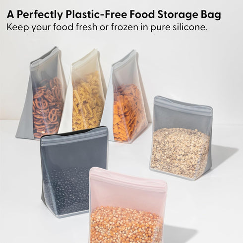 W&P Porter Silicone Reusable Storage Bag, Sandwich (36oz Stand-Up), Cream, Food Storage Container, Microwave and Dishwasher Safe, Easy Cleaning...