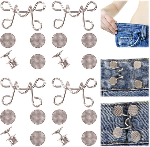 4pcs Pants Waist Tighteners, No Sewing Removable Jeans Button Tightener Waist Button Pin Required Jean Button Tightener Waist Button Tightener for...