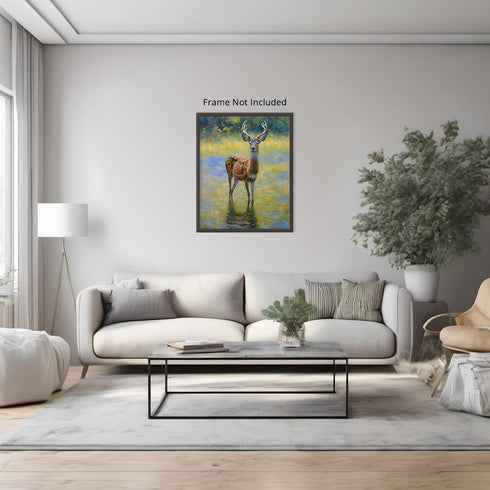 Posterizer 1 pcs- Beautiful deer standing in a shallow river-Art for Animal Lovers-Floral Botanical Art- Gift for Men Women Teens-Living Room Bed...