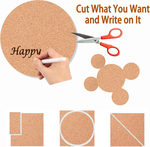 54 Pcs Cork Coasters 4 Inches with Adhesive, Cork Sheets Mats Bulk for Drinks, Plants, DIY Crafts, Office, 27 Pcs Curved-Edge Squares Cork Tiles a...