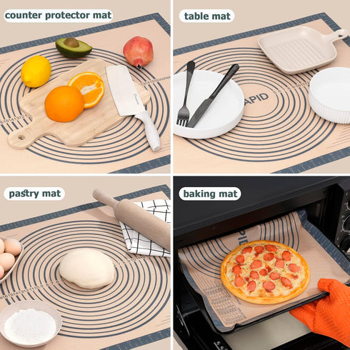 Non Slip Silicone Pastry Mat Large with Measurements for Non-stick Dough Rolling, Pie Crust, Pastry Roll Out, Cookies,Bread and Silicon Kneading M...