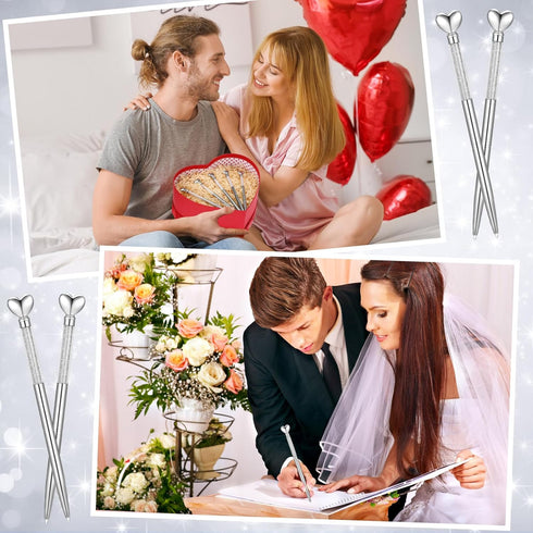 Hushee 24 Pcs Heart Shaped Pens Glitter Retractable Metal Ballpoint with Black Ink Wedding Diamond Crystal Pens Bridal Shower Pens for Wedding Off...