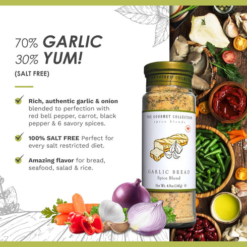 The Gourmet Collection Spice Blends Garlic Bread Spice Blend - Garlic Butter Seasoning for Cooking - Salt Free - Bread, Rice, Salad Dressing....