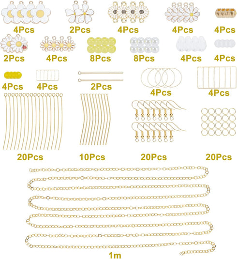 SUNNYCLUE 1 Box DIY 10 Pairs Thanksgiving Day Daisy Flower Charms Earrings Making Starter Kit White Enamel Flower Charms Glass Beads Linking Rings...