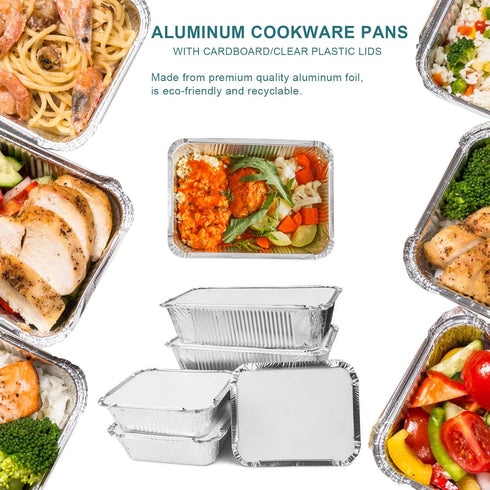 50 Pack 8 OZ/230ML Capacity Mini Aluminum Foil Pans with Cardboard Lids - Christmas Tins Takeout Containers Disposable, Perfect for Food Storage C...