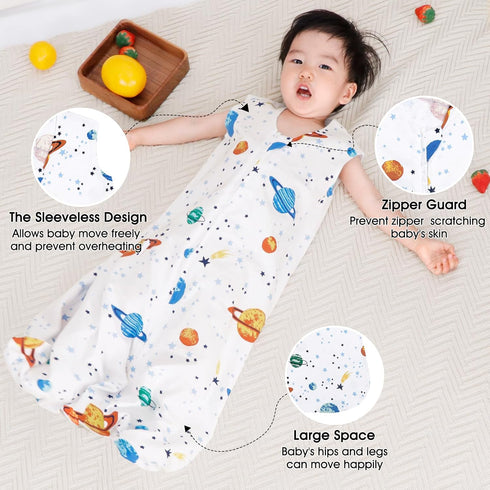 PHF Baby Sleep Sack 0-6 Months 3 Pack 100% Cotton Baby Wearable Blanket, 2-Way Zipper 0.5 TOG Toddler Sleeping Sack, Comfy Sleep Bag for Baby Boys...