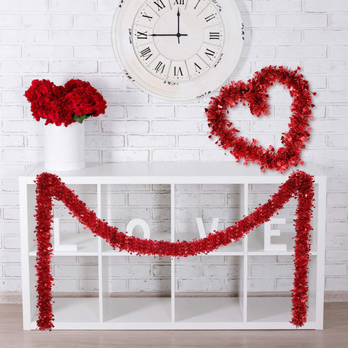 Boao 66 Feet Valentine's Day Tinsel Garland Decoration Red Heart Tinsel Garland Shiny Hanging Metallic Ornaments for Valentine's Day Wedding Decor...
