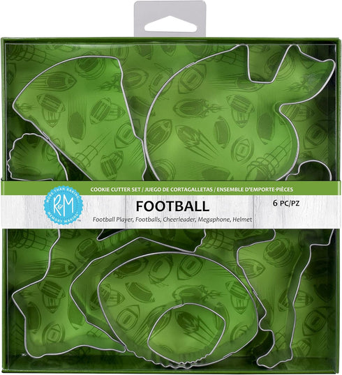 R&M International Football Cookie Cutters, 2 Footballs, Player, Helmet, Cheerleader, Megaphone, 6-Piece Set...