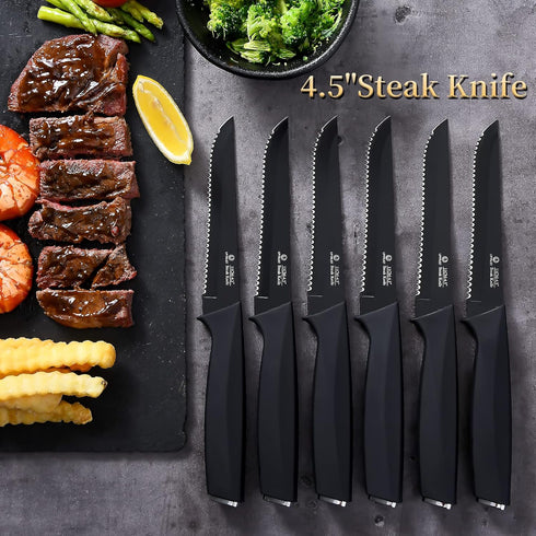 Steak Knives, Steak Knives Set of 6, High-Carbon Stainless Steel Serrated Steak Knives Dishwasher Safe, Elegant Black...