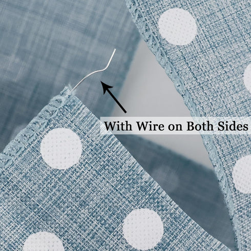 HUIHUANG Denim Blue and White Polka Dot Wired Ribbon 2-1/2 inch, Wire Edge Dots Burlap Ribbon for Wreath Supplies Bows Making DIY Crafts Home Outd...