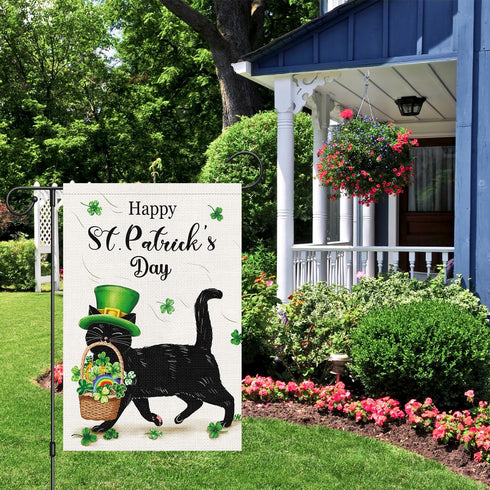 Louise Maelys Welcome St. Patrick's Day Garden Flag 12x18 Double Sided Vertical, Burlap Small Spring Black Cat Yard Flag Banner Shamrock Clover Si...