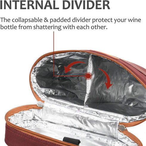 Tirrinia 2 Bottle Wine Gift Tote Carrier - Insulated & Padded Versatile Cooler Bag for Travel, BYOB Restaurant, Wine Tasting, Party, Great Gift fo...