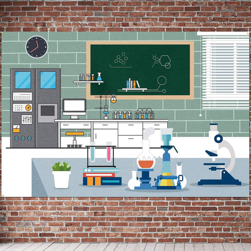 Science Lab Laboratory Scene Backdrop Banner - VBS Birthday Party Decorations Photo Booth Supplies - 3.9 x 5.9ft...