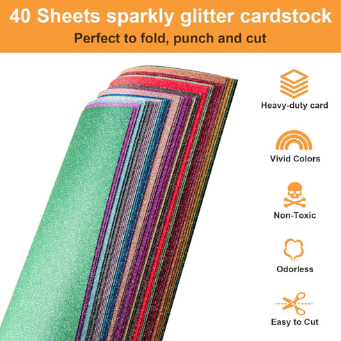 40 Sheets 20 Colors Glitter Cardstock, BetyBedy Cricut Paper Cardstock, No-Shed Sparkly Glitter, A5 Glitter Paper for Arts and Crafts - Card Makin...