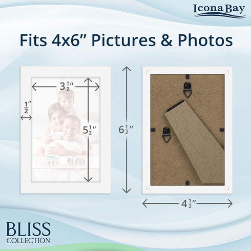 Icona Bay - 4x6 Picture Frames - White, 12 Pack - Modern Style Engineered Wood Frames - Table Top or Wall Mount - Bliss Collection...
