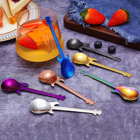 DEAYOU 14 Pieces Guitar Coffee Spoons, 18/10 Stainless Steel Small Spoon, 4.7 Inch Creative Demitasse Espresso Spoons for Dessert, Ice Cream, Tea,...