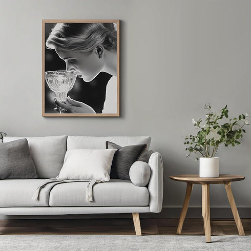 Posterizer 1 pcs-black and white alluring photo of woman smelling her drink-Photography Art-Retro Art-Decor for Home & Office- unframed wall art...