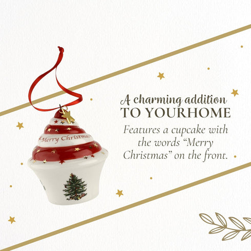 Spode Christmas Tree Cupcake Ornament, Long-Lasting Festive Holiday Ornament for Christmas Tree& Seasonal Display - Stylish Christmas Decoration f...