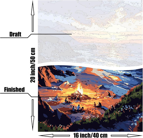 shinefly Paint by Numbers for Adults Beginners Home Acrylic Paint by Numbers Kits for Kids on Canvas 16x20 inch, Evening Bonfire...
