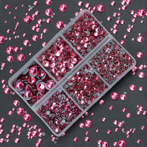 4000Pcs Mixed Size Hot Fix Round Crystals Gems Glass Stones Hotfix Flat Back Rhinestones (Fuchsia)...