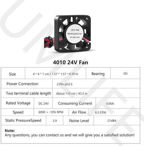 3D Printer Cooling Fan, 40mm x 40mm x 10mm Blower Cooling Fan with 2 Pin Terminal for Hotend Extruder Heatsinks Makerbot MK7 MK8 CPU Chip (24V 0.0...