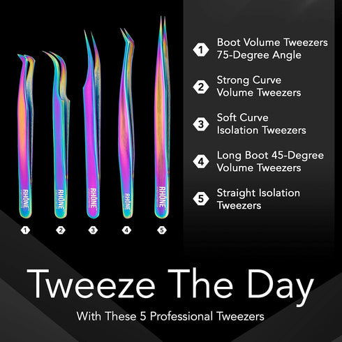 Eyelash Extension Tweezers - Japanese Surgical Steel, Professional, Precision Tips, 5-Piece Tweezer Set with Angles, Eyelashes Tools for Individua...