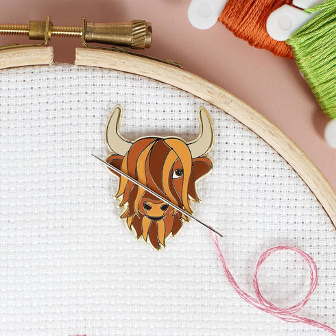 Caterpillar Cross Stitch Needle Minder - Highland Cow for Cross Stitch, Sewing, Embroidery and Needlework Accessories, Enamel and Magnetic...