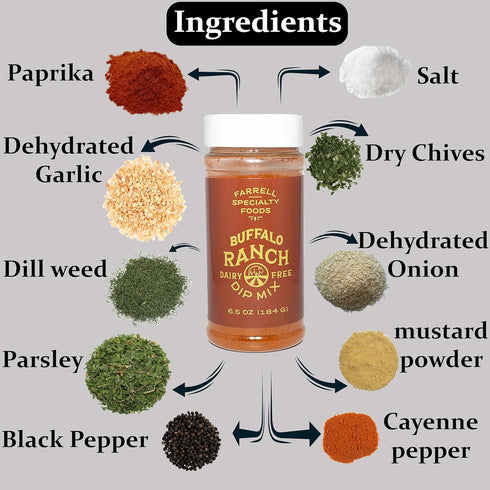 Dairy Free Bu?alo Ranch Dip Mix by Farrell Specialty Foods – Dairy, Egg, Soy, Nut, & Sugar Free – Delicious Dip Mix & Seasoning (Keto & Vegan Frie...