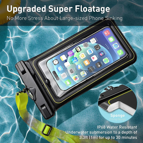 Floating Waterproof Pouch, with Adjustable Neck Lanyard, Marine IP68 Cellphone Dry Bag Compatible with 15 Pro Max/ 14 Pro Max/ 13 Pro Max/ 12/ S24...
