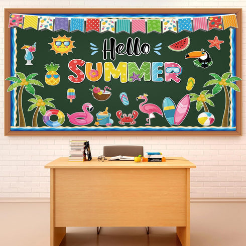 Hello Summer Bulletin Board Decorations Summer Beach Classroom Decor Hawaiian Tropical Palm Cutouts for Back to School Window Wall Home Door Offic...