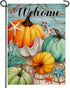 Welcome Fall Thanksgiving Teal blue Pumpkin Nautical Home Decorative Garden Flag, Autumn Yard Lawn Coastal Ocean Outside Decor, Beach Farmhouse Ou...