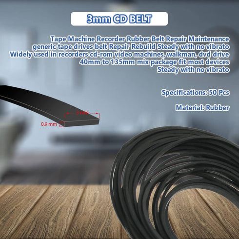 Flat Mixed Package 40-135mm Length Drive Belt, 3mm Belts Wide, Flat and consistent (50/Pack)...