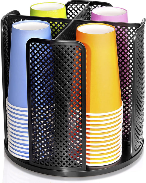 Rotating Paper Cup Dispenser, Cup Holder with 4 Compartments, Disposable Coffee Cup Dispenser Removable, Plastic Cup Storage & Lid Holder for Coun...