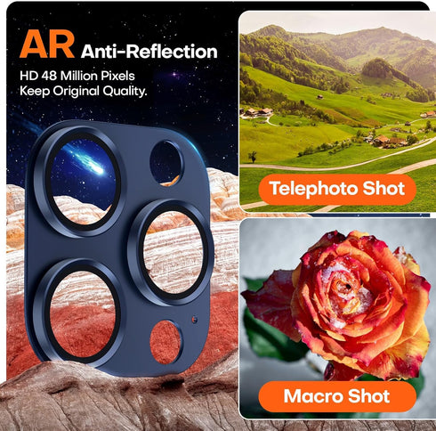 2 Pack Camera Lens Protector for iPhone 15 Pro Max/iPhone 15 Pro/iPhone 14 Pro Max/iPhone 14 Pro, Aluminum Alloy Sapphire Glass Camera Cover Scree...