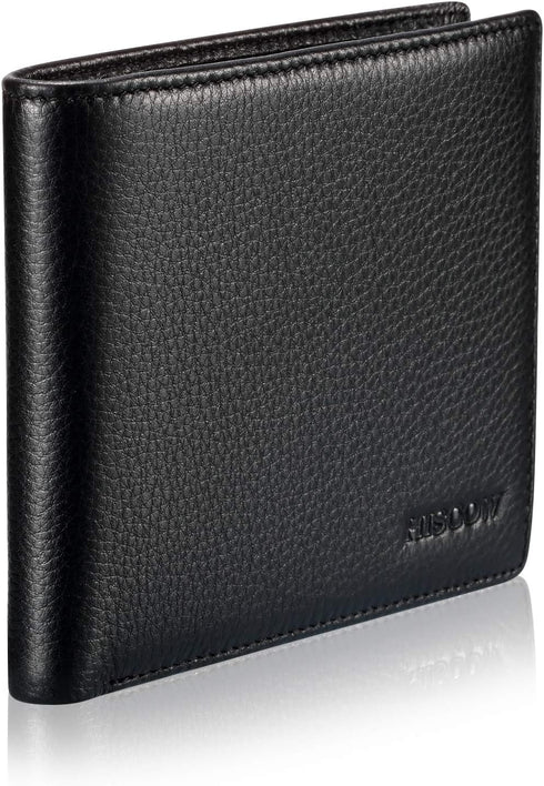 HISCOW Full Grain Leather Bifold Wallets for Men, Slim Minimalist Mens Wallet, Gifts for Dad Birthday Fathers Day (Pebbled Black)...