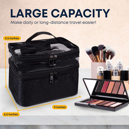 Makeup Organizer Travel Skincare Bag - Double Layer Makeup Bag for Travel Essentials Makeup Organizer Travel Bag Clear Makeup Bag with Brush Compa...