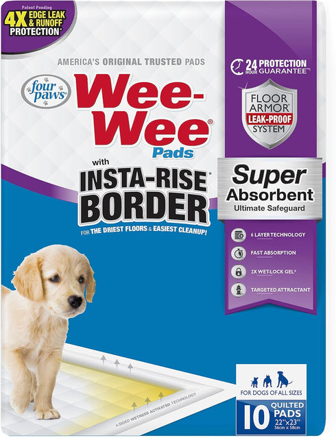 Four Paws Wee-Wee Super Absorbent Pee Pads for Dogs with Insta-Rise Border, Leak-Proof Floor Protection Dog & Puppy Quilted Potty Training Pads, U...