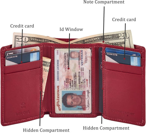 Trifold Wallets for Men Real Leather Slim Front Pocket RFID Blocking Travel with ID Window in Gift Box...