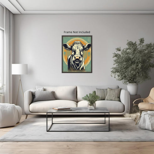 Posterizer 1 pcs-abstract retro cow poster-blue background-Art for Animal Lovers-GIft for Men Women Teens-Decor for Home & Office- unframed wall a...