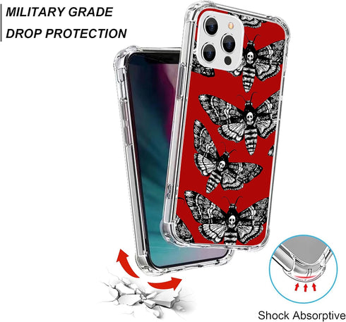 Moth Skull Case Compatible with iPhone 15 Pro, Red Horror Moth Case for iPhone 15 Pro, Unique TPU Protective Phone Case......