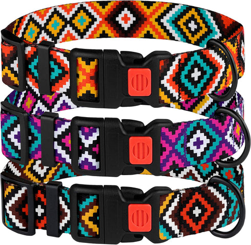 CollarDirect Purple Geometric Dog Collar, Pet Collar for Small Medium Large Dogs or Puppies with Quick Release Buckle, Yellow Orange Pattern, Adju...
