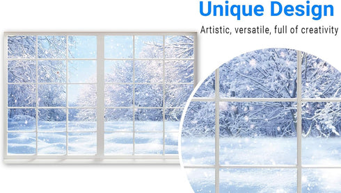 Funnytree Winter Landscape Window Photography Backdrop Christmas Snow Trees Scenery Background Baby Kids Party Decorations Portrait Cake Table Ban...