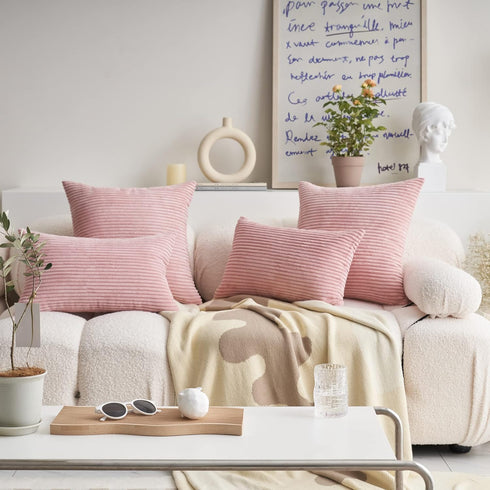 Demetex 18x18 Pillow Covers Pink Striped Corduroy Pillowcases Decorative Square Throw Pillows for Couch Bedroom Wedding Decorations, Set of 2, 18 ...