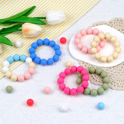 120PCS FIVEIZERO Silicone Beads, 15mm Silicone Beads White for Keychain Making Bulk Round Silicone Beadsfor Bracelet Necklace DIY Crafts Making (W...