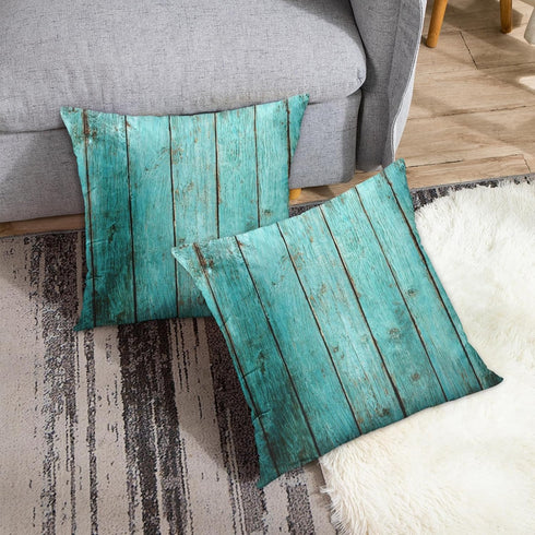 Emvency Decorative Throw Pillow Cover Square Size 20x20 Inches Turquoise Wood Teal Barn Wood Weathered Beach Decor Pillowcase with Hidden Zipper D...