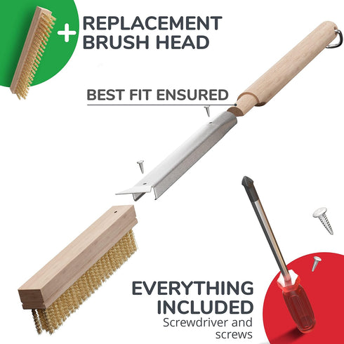 26” Pizza Oven Brush with Stone Scraper - Stainless Steel Bristles, Extra Long Handle, Heat-Resistant - Compatible with Ooni Ovens - Includes Spar...
