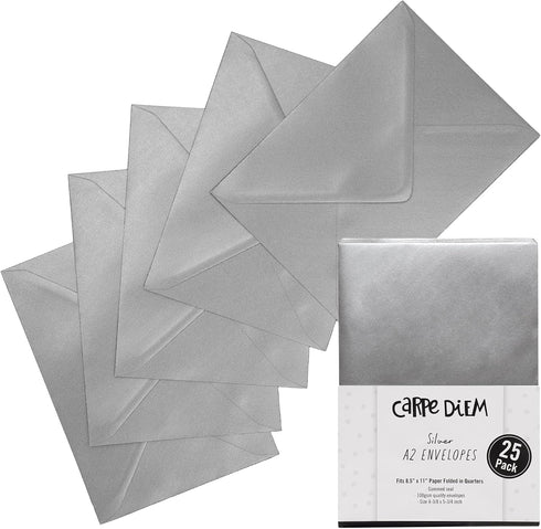 Pukka Pad, Carpe Diem Gummed Envelopes for Greeting Cards and Invitations - Pack of 25 Silver Envelopes - A2, 4.38 x 5.75 in...