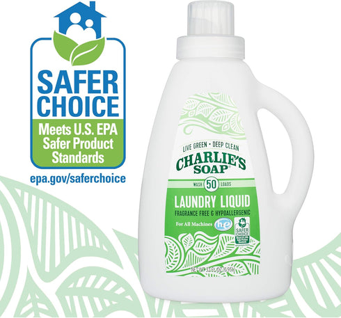 Charlie's Soap - Fragrance Free Laundry Liquid - 50 Loads (One 50-Load Bottle, 50 Total Loads)...