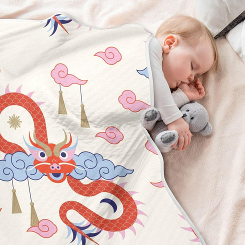 xigua Chinese Dragon Pattern Baby Blankets for Boys Girls, 30 x 40 Inch Super Soft Toddler Newborn Blanket, Double Layer Blanket for Crib Stroller...
