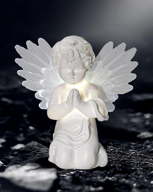 Solar Praying Cherub Angel Light with Fibre Optic Wings - 7.1'' Sympathy Remembrance Memorial Gift for Grave Ornaments Garden Decor (Kneeling Ange...